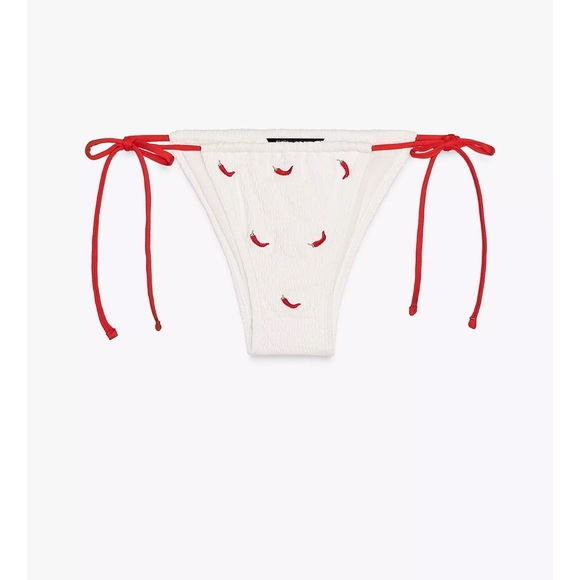 Zara White Bikini Bottom with Red Accents - Picture 1 of 6